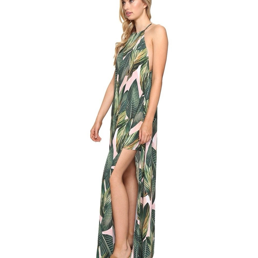 MUMU Tropical Leaf Print Maxi Dress